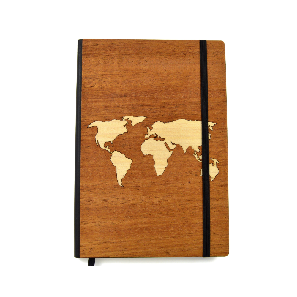 World Map Handmade Wooden Notebook (5x8)