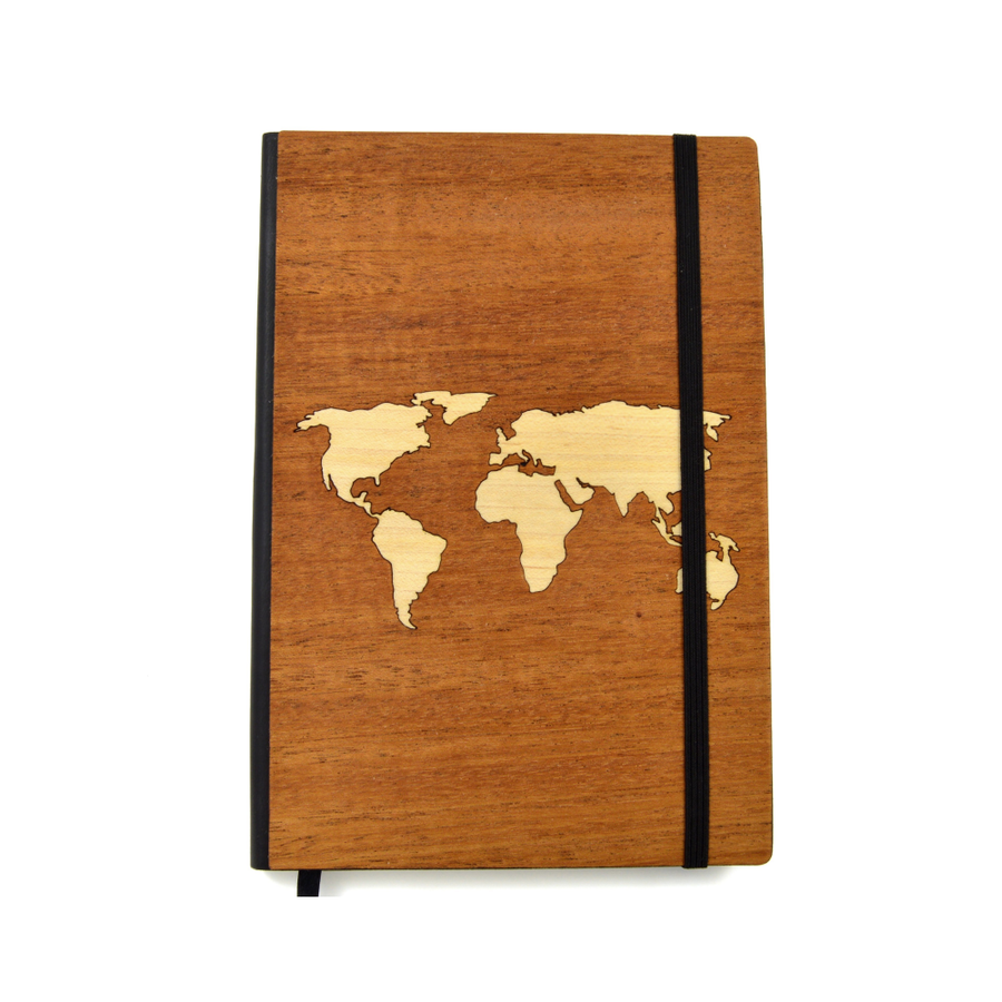 World Map Handmade Wooden Notebook (5x8)