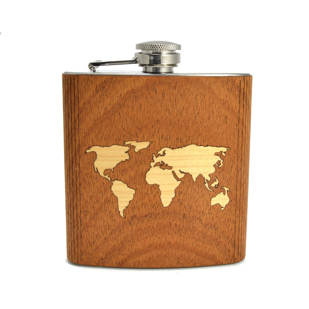 State Map Handmade Wooden Hip Flask (6 oz)