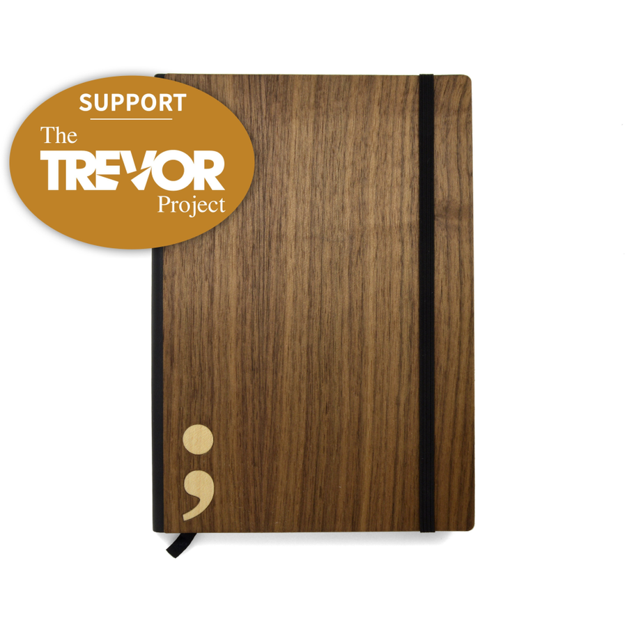 Trevor Project Semi-Colon Handmade Wooden Notebook (5x8)