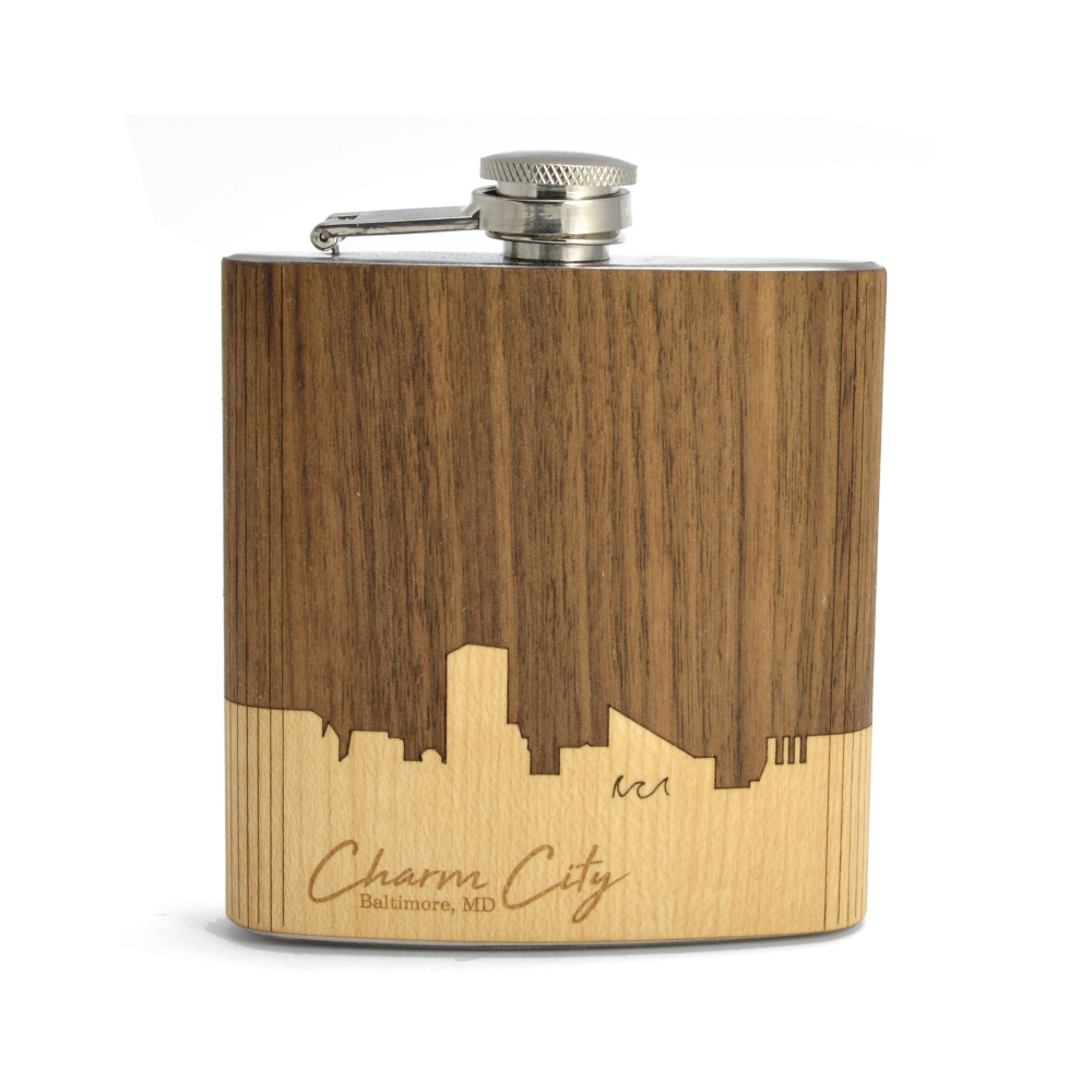 State Skyline Handmade Wooden Hip Flask (6 oz)