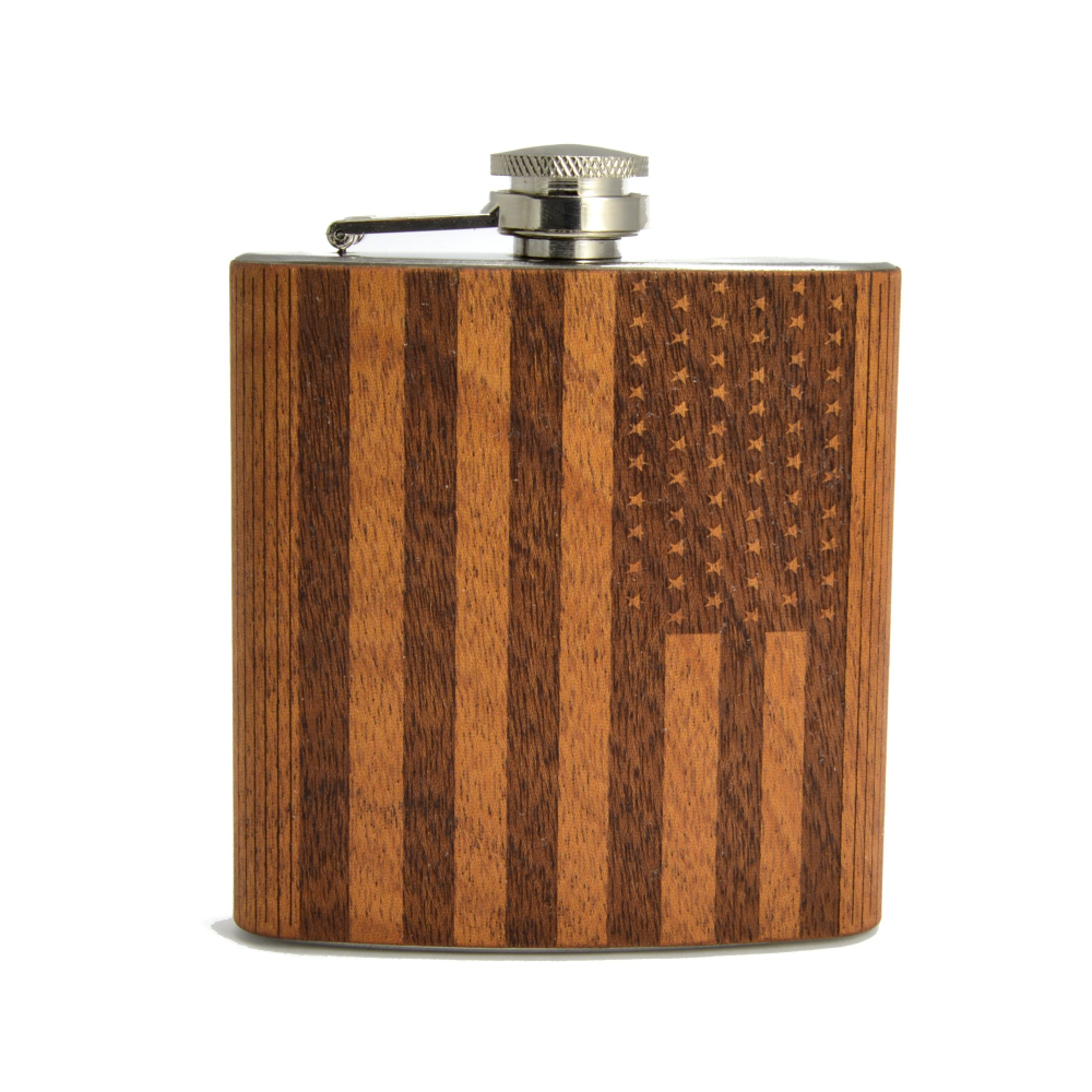 USA Flag Handmade Wooden Hip Flask (6 oz)
