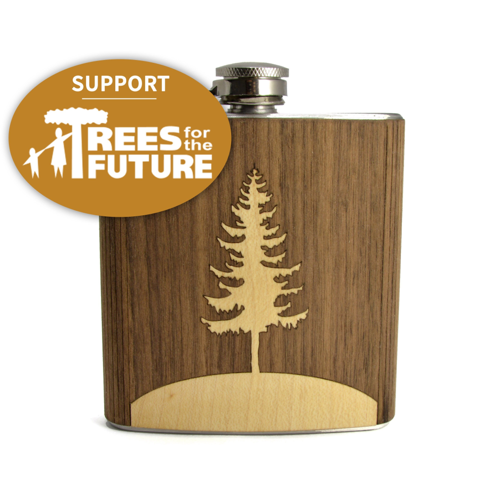 Trees for the Future Handmade Wooden Hip Flask (6 oz)