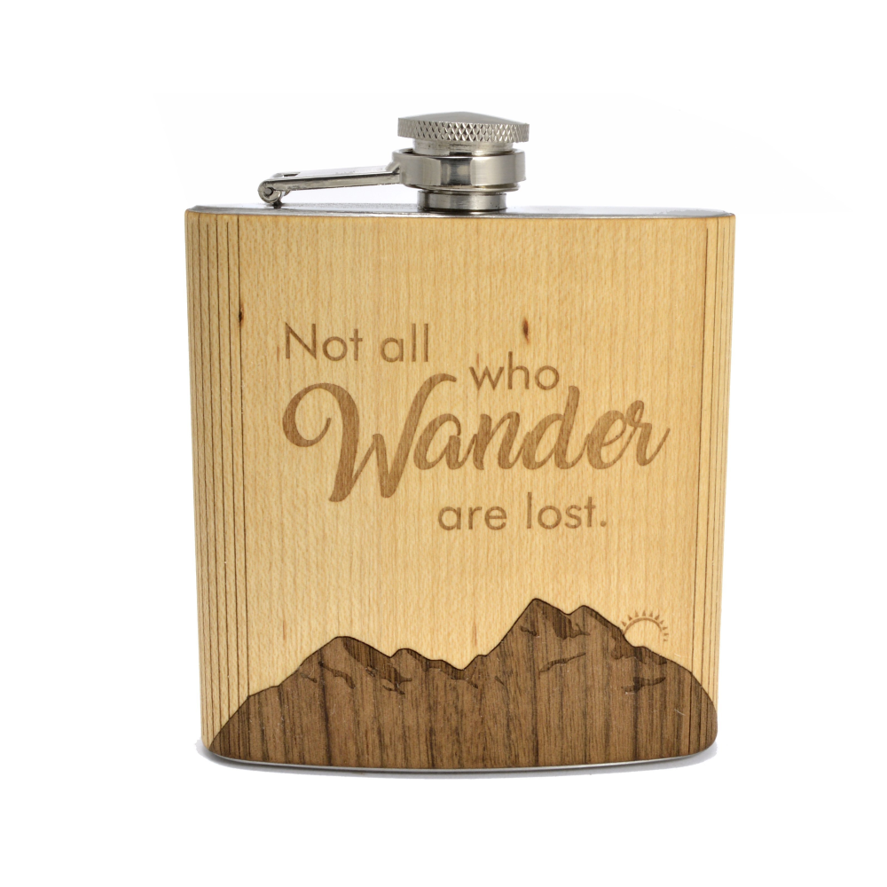 Wander Mountain Handmade Wooden Hip Flask (6 oz)