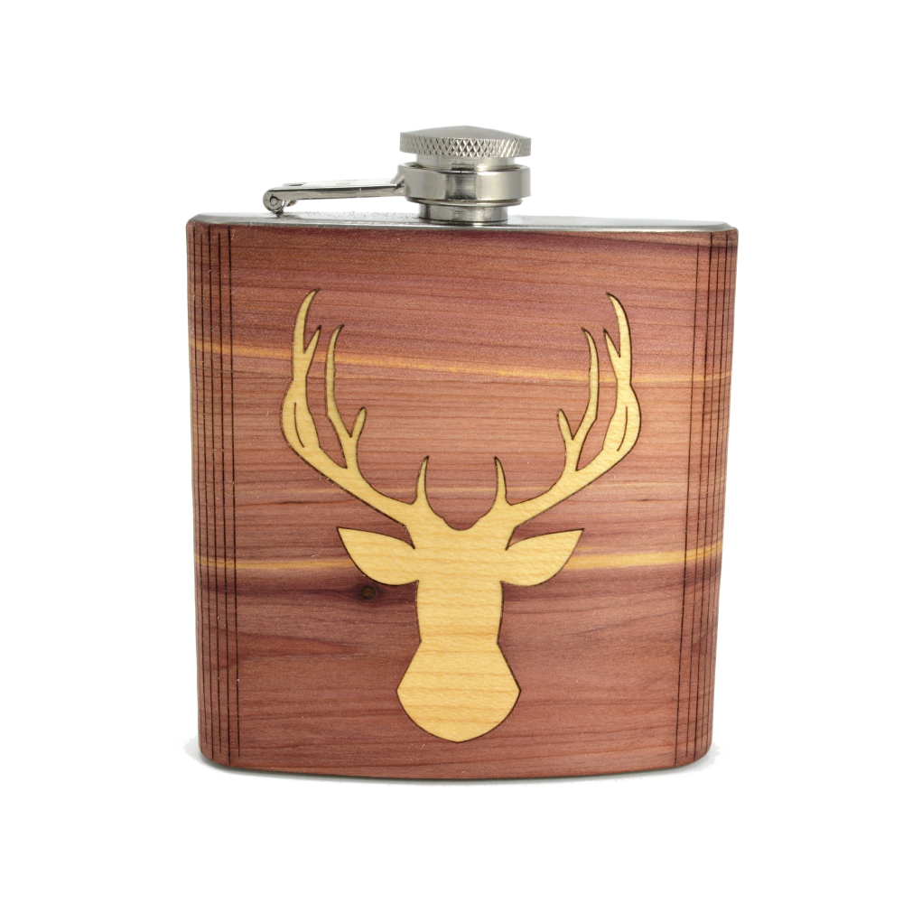 Deer Handmade Wooden Hip Flask (6 oz)