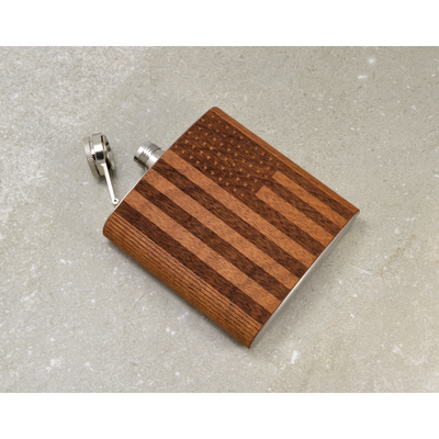 USA Flag Handmade Wooden Hip Flask (6 oz)