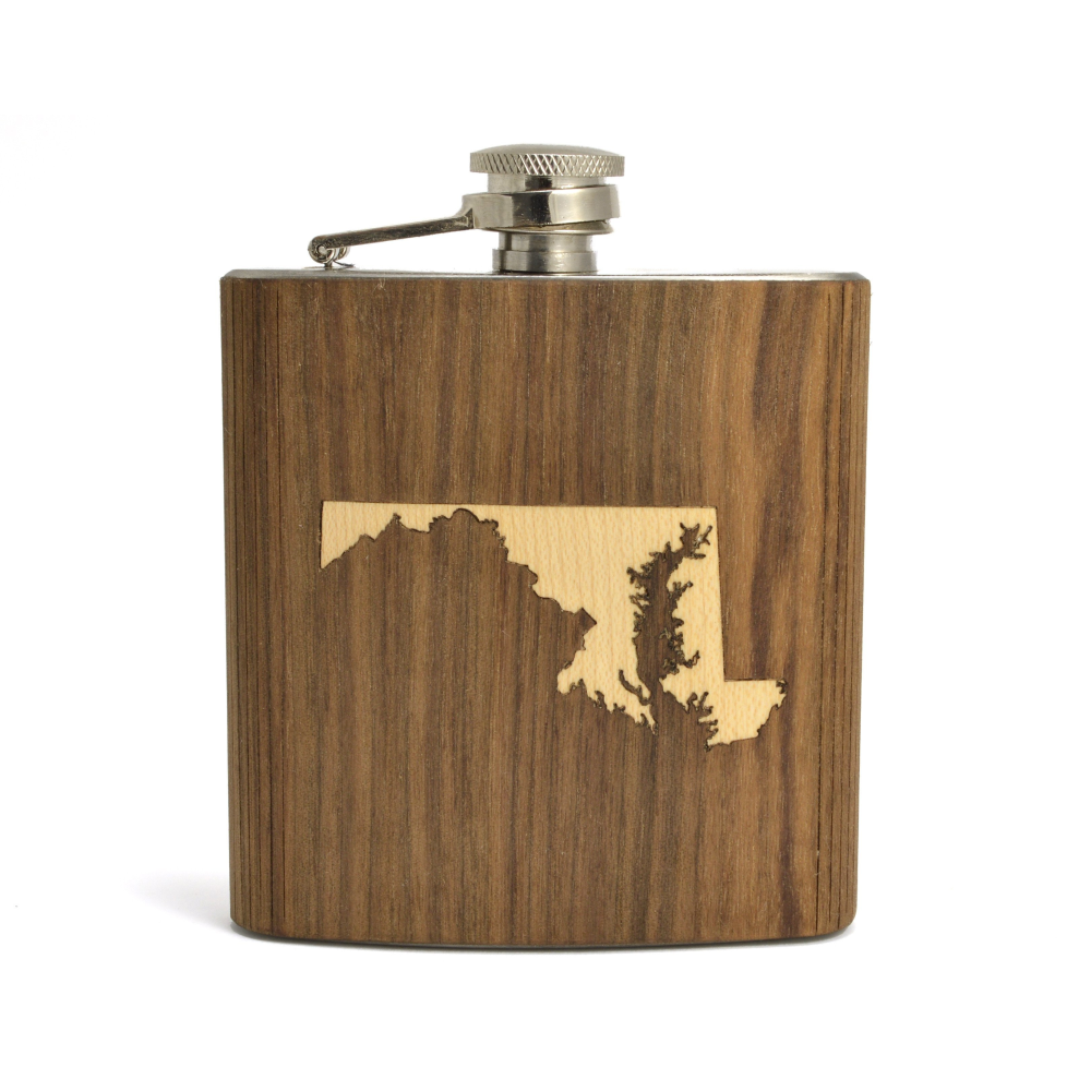 State Map Handmade Wooden Hip Flask (6 oz)