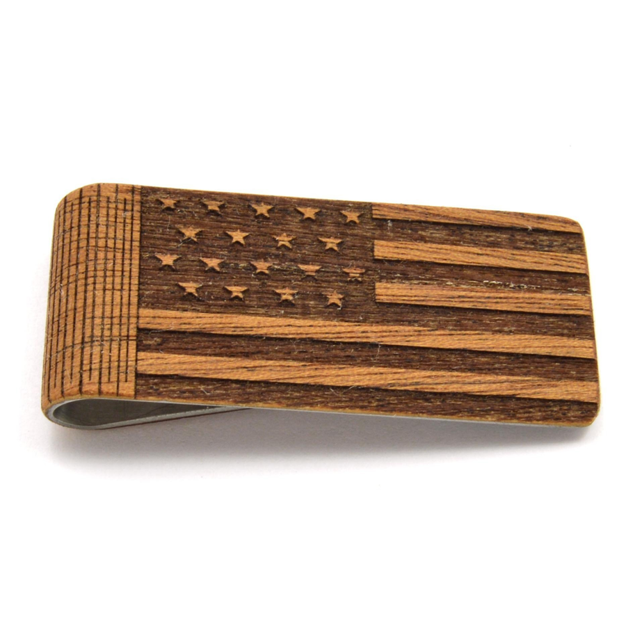 USA Flag Handmade Wooden Money Clip