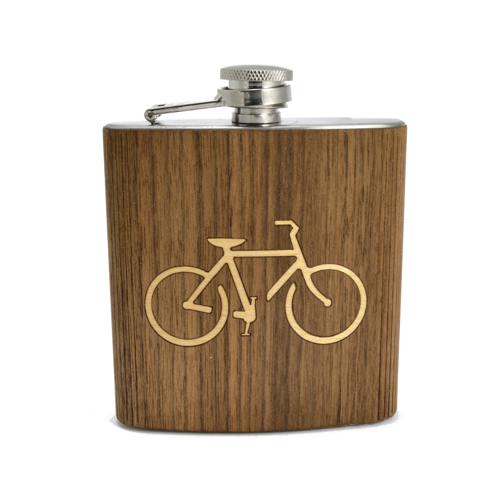 Bicycle Handmade Wooden Hip Flask (6 oz)