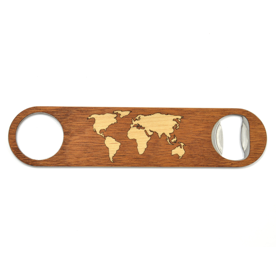 World Map Handmade Wooden Bottle Opener