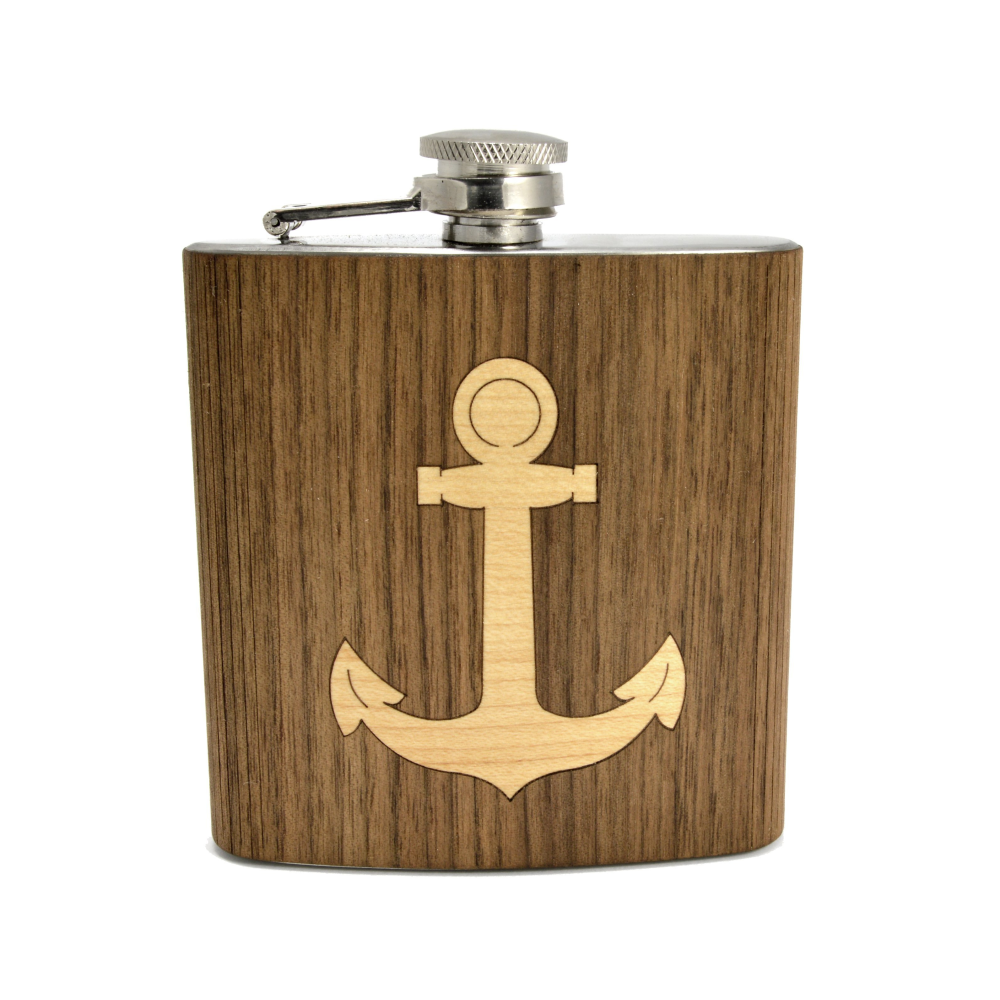 Anchor Handmade Wooden Hip Flask (6 oz)